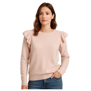 Gorgeous Magaschoni Powder Pink 100% Cashmere Ruffled Sweater Pullover Sz M